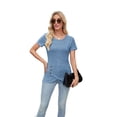 thumbnail image 1 of Women Short Sleeve Crewneck Solid Tops 2025 New Loose Summer Cute Tops Blue XL, 1 of 9