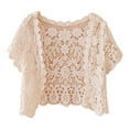 Women Short Sleeve Crochet Shrug Hollow Out Floral Lace Open Front Mini