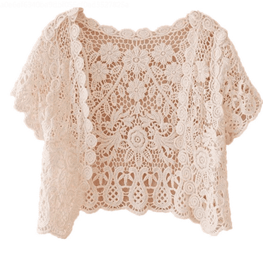 Women Short Sleeve Crochet Shrugs Hollow Out Flower Lace Open Front Cropped Cardigan Sunscreen Scalloped Bolero Jacket