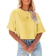 thumbnail image 1 of Women Short Sleeve Cropped T Shirt Round Neck Solid Color Crop Tops, 1 of 2