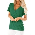 thumbnail image 1 of Women Short Sleeve Crossed Surplice Button Tops, 1 of 5