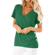SLADYGLO Women Short Sleeve Crossed Surplice Button Tops