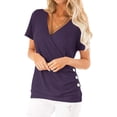 thumbnail image 1 of Women Short Sleeve Crossed Surplice Button Tops, 1 of 5