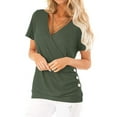 thumbnail image 1 of Women Short Sleeve Crossed Surplice Button Tops, 1 of 5