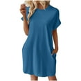 thumbnail image 1 of Women Short Sleeve Dress Summer Fashion Fashion Crewneck Loose Dresses Lightweight Comfy Trendy Solid Color Dress with Pocket, 1 of 5