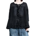 thumbnail image 1 of Women Short Sleeve Fashion Loose Midi Tops Crewneck Tshirts GY2461 Black, 1 of 5
