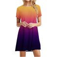 thumbnail image 1 of Women Short Sleeve Gradient Print Round Neck Ladies Loose Mini Dress, 1 of 6