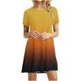 thumbnail image 1 of Women Short Sleeve Gradient Print Round Neck Ladies Loose Mini Dress, 1 of 6