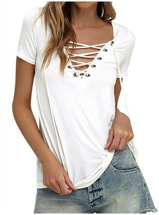 Lace up v neck top best sale