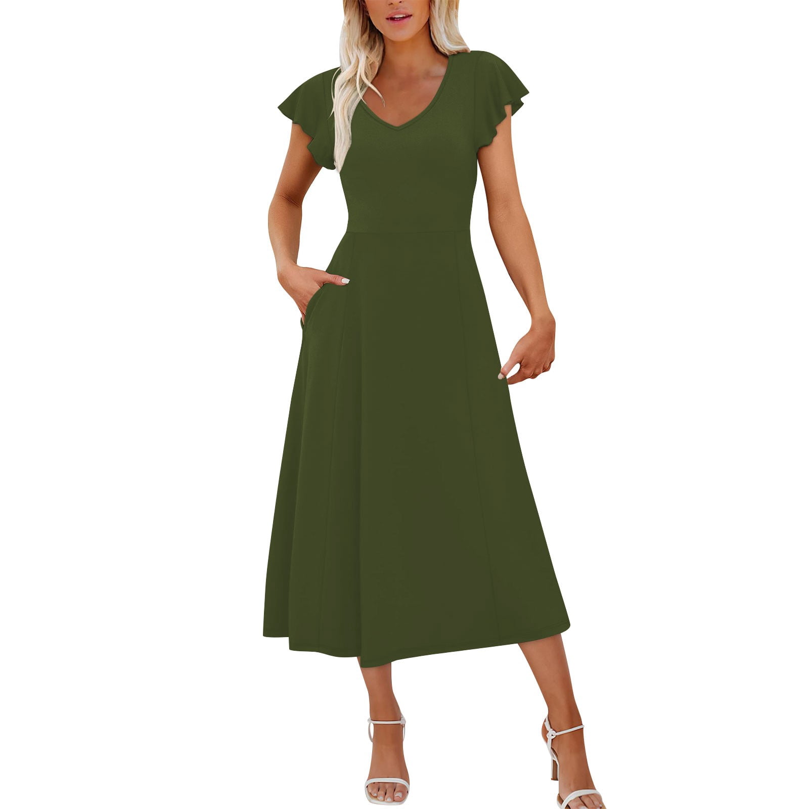 twist-front knee-length dress Iris Twist Bust Ruffle Knee Length Lace Dress White main image 0