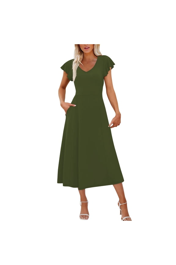 Women Short Sleeve Long Dresses for Women Crew Neck Lace Spandex Plain Long Midi Knee Length Fall Summer 2025 Clothing Regular Fit Country Concert Y2K