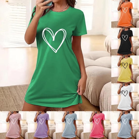 Women Short Sleeve Long Nightgown Soft Cotton Sleepwear Nightshirts Loungewear with Pockets Yellow XL