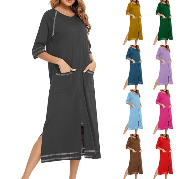 Women Short Sleeve Nightgown Cotton Long Nightshirts with Pocket Yellow S