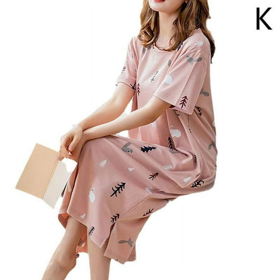 Women Short Sleeve Nightgown Sleepwear Pajamas Cotton Sleep Dress Nightshirt D4Q1