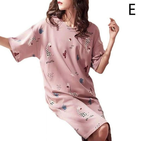 Women Short Sleeve Nightgown Sleepwear Pajamas Cotton Sleep Dress Nightshirt F6M6