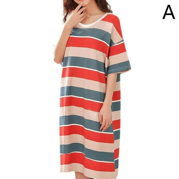Women Short Sleeve Nightgown Sleepwear Pajamas Cotton Sleep Dress Nightshirt I7T6