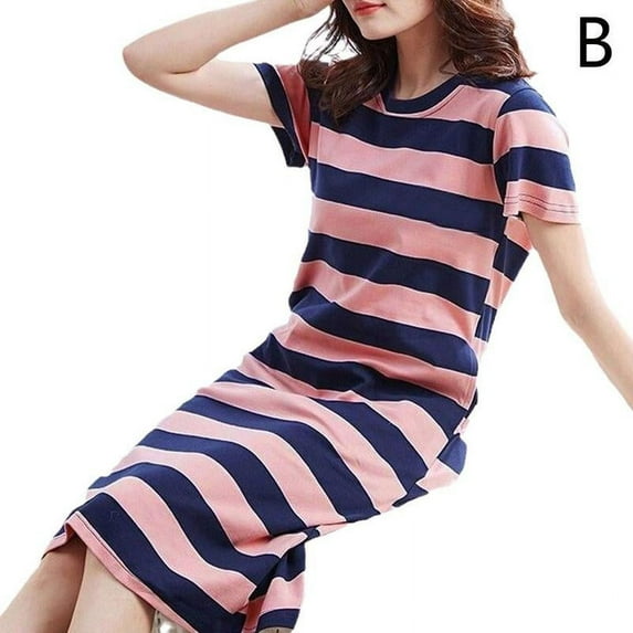 Women Short Sleeve Nightgown Sleepwear Pajamas Cotton Sleep Dress Nightshirt L3F8