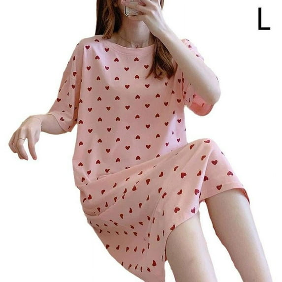 Women Short Sleeve Nightgown Sleepwear Pajamas Cotton Sleep Dress Nightshirt R3B5
