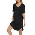 thumbnail image 1 of Women Short Sleeve Nightgowns Lace Trim Nightdress V Neck Pajama Night Vintage Sexy Sleep Shirts Summer Sleepwear Soft Nightshirt Homewear,Black S-XXL, 1 of 7