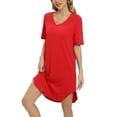 thumbnail image 1 of Women Short Sleeve Nightgowns Lace Trim Nightdress V Neck Pajama Night Vintage Sexy Sleep Shirts Summer Sleepwear Soft Nightshirt Homewear,Red S-XXL, 1 of 7