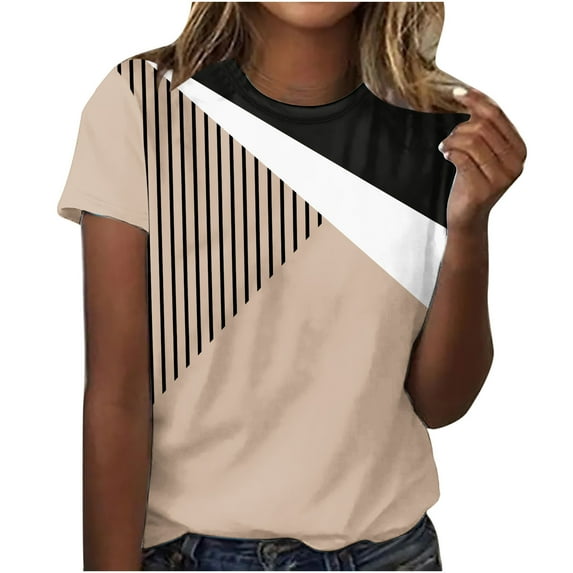 Women Short Sleeve Retro Round Neck Print Loose Tops Blouse