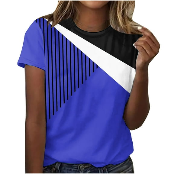 Women Short Sleeve Retro Round Neck Print Loose Tops Blouse