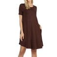 thumbnail image 1 of Women Short Sleeve Round Hem A-Line Tunic Dress with Side Pockets (AMERICANO , S), 1 of 4