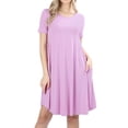thumbnail image 1 of Women Short Sleeve Round Hem A-Line Tunic Dress with Side Pockets (MAUVE, 2X), 1 of 4