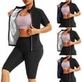 thumbnail image 1 of Women Short Sleeve Sauna Suit Hot Sweat Body Shaper Jacket Zipper Up Solid Color Coat Gym Running Fitness Exercise Outerwear, 1 of 7