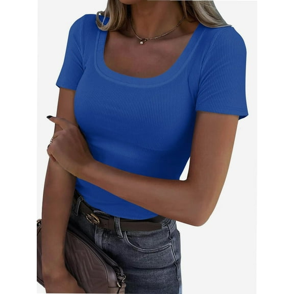 Women Short Sleeve Scoop Neck Tops Shirts Fitted Summer Tshirt Tee