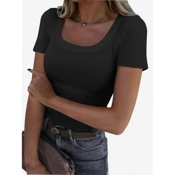 Women Short Sleeve Scoop Neck Tops Shirts Fitted Summer Tshirt Tee