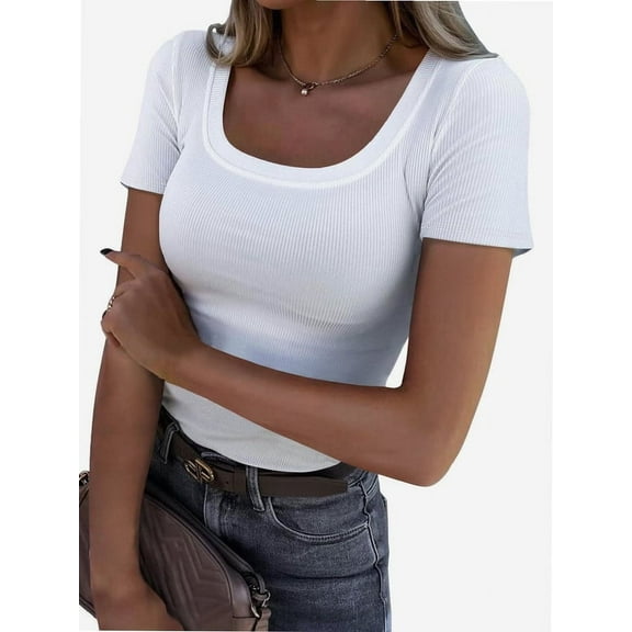 Women Short Sleeve Scoop Neck Tops Shirts Fitted Summer Tshirt Tee