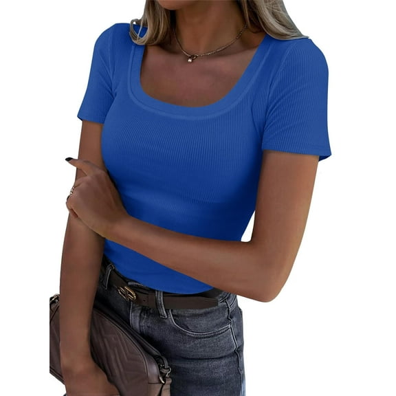 Women Short Sleeve Scoop Neck Tops Shirts Fitted Summer Tshirt Tee