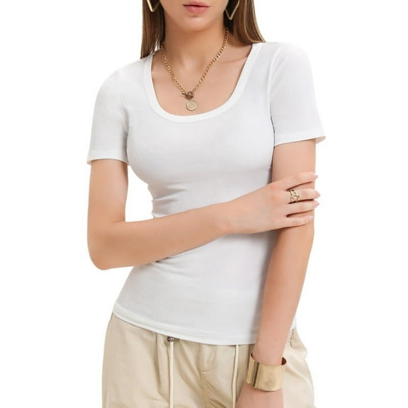 Women Short Sleeve Scoop Neck Tops Shirts Fitted Summer Tshirt Tee