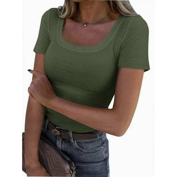 Women Short Sleeve Scoop Neck Tops Shirts Fitted Summer Tshirt Tee