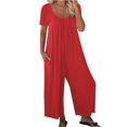 thumbnail image 1 of Women Short Sleeve Scoop Neck Wide Leg Jumpsuit Casual Loose Outfit with Pockets, 1 of 5