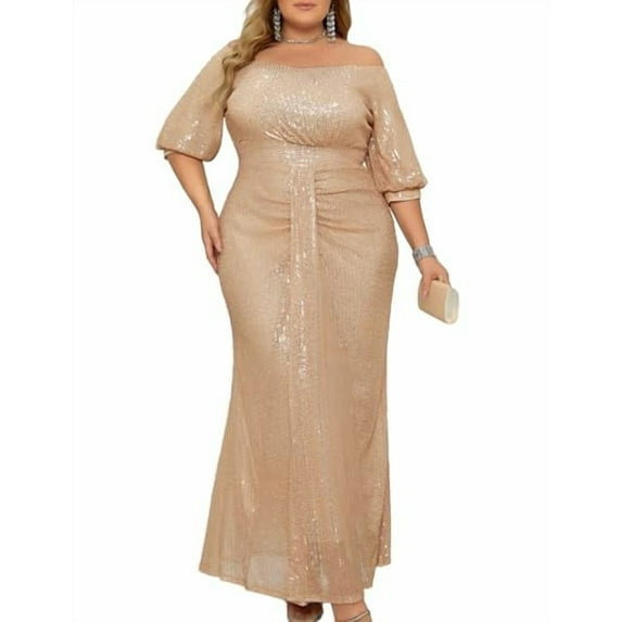 Women Short Sleeve Sequin Formal Dress 1920s Plus Size Cocktail Wedding Guest Dresses Maxi Evening Gown