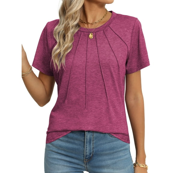 Women Short Sleeve Shirts Casual Dressy Summer Tops with Pleats