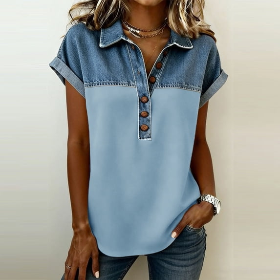 Women Short Sleeve Shirts Crewneck Lightweight Blouses Casual Business Tops Spring Summer Fall Outfits Top For Women