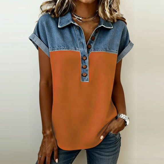 Women Short Sleeve Shirts Crewneck Lightweight Blouses Casual Business Tops Spring Summer Fall Outfits Top For Women