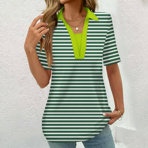 Women Short Sleeve Shirts Plus Size T Shirts Striped Blouses for Women Dressy Casual T Shirts My Items