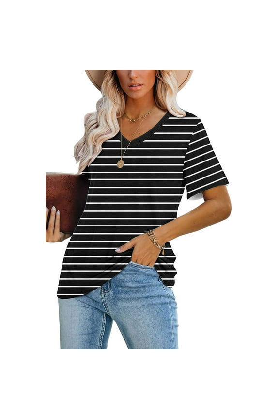 Women Short Sleeve Shirts T Shirts White Black and White Striped Shirt Women Plus Size Tops for Women Summer Outfits My Items Ordered