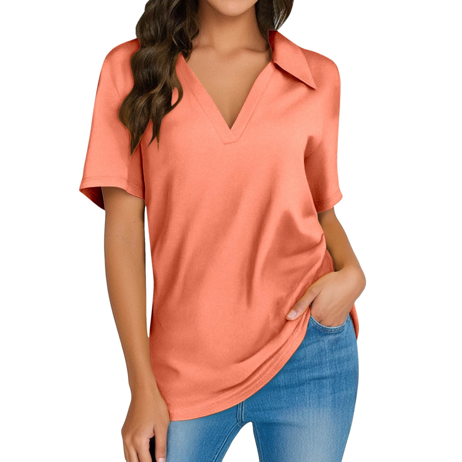 Women Short Sleeve Shirts V Neck Summer Tops Casual Work Basic Tees ...