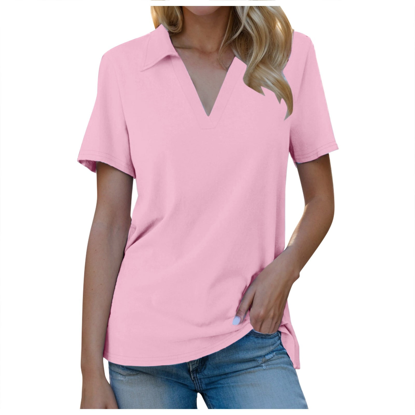 Jyanl Womens Short Sleeve Shirts V Neck Summer Tops Casual Button Down Shirts Cute Dressy Office Work Blouse Tunic Tops, Black, X-Large