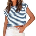 thumbnail image 1 of Women Short Sleeve Striped Cropped T-Shirts Dolman Sleeve Crop Tops, 1 of 5