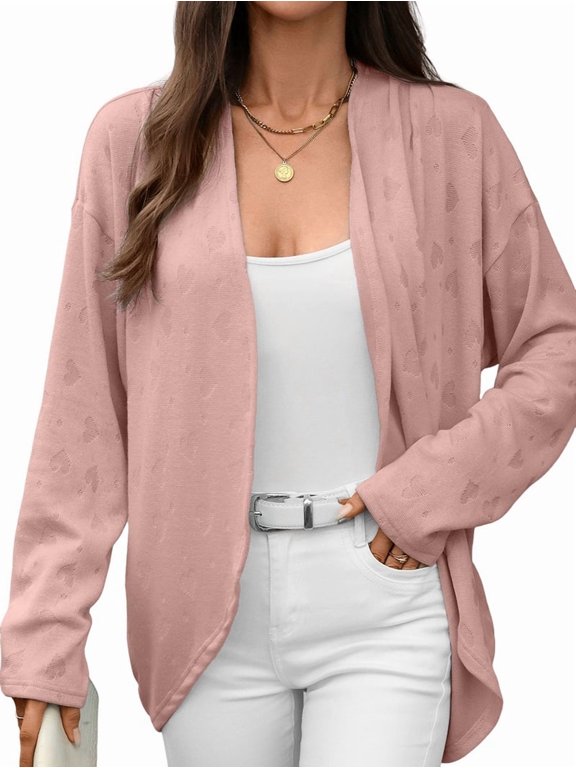 Women Short Sleeve Summer Cardigan Button Down Open Front V Neck Crochet Knit Crochet Textured Shrugs Top Pink XXL