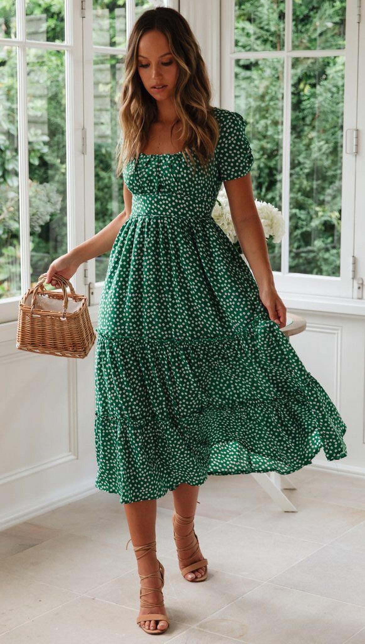 Women Short Sleeve Summer Casual Midi Swing Dress - Walmart.com