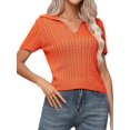 thumbnail image 1 of Women Short Sleeve Sweater Pullover Tops V Neck Knit Casual Soft Pullover Shirt Orange Red L, 1 of 9