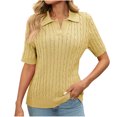 thumbnail image 1 of Women Short Sleeve Sweater Tops Summer V Neck Cable Knit Pullover Casual Lapel Shirts, 1 of 3