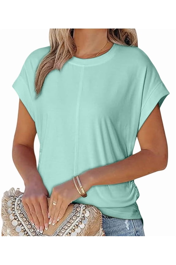 Women Short Sleeve T Shirts Summer Crew Neck Dressy Casual Tops Basic Trendy Tees Emerald Green M